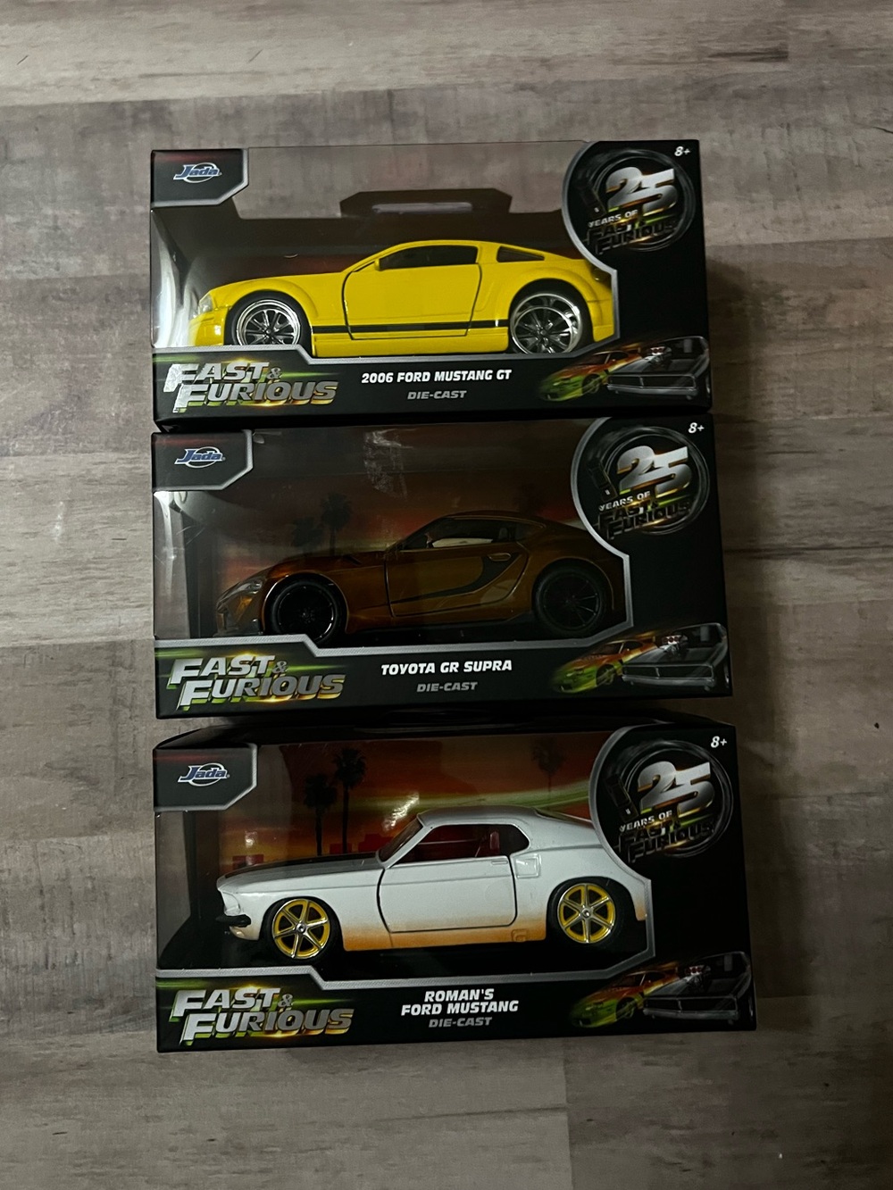 Jada 25 Years of Fast and Furious 1:32 Cars Lot of 3 Ford Mustang, Toyota Supra